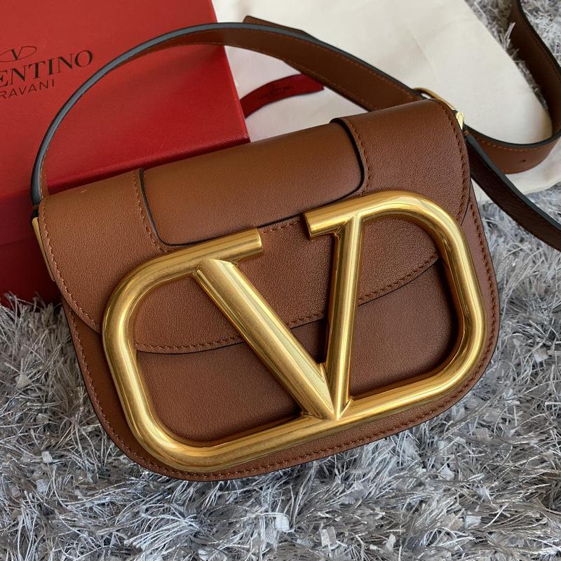 Valentino Shoulder Tote Bags VA0109 Plain Gold Button Brown